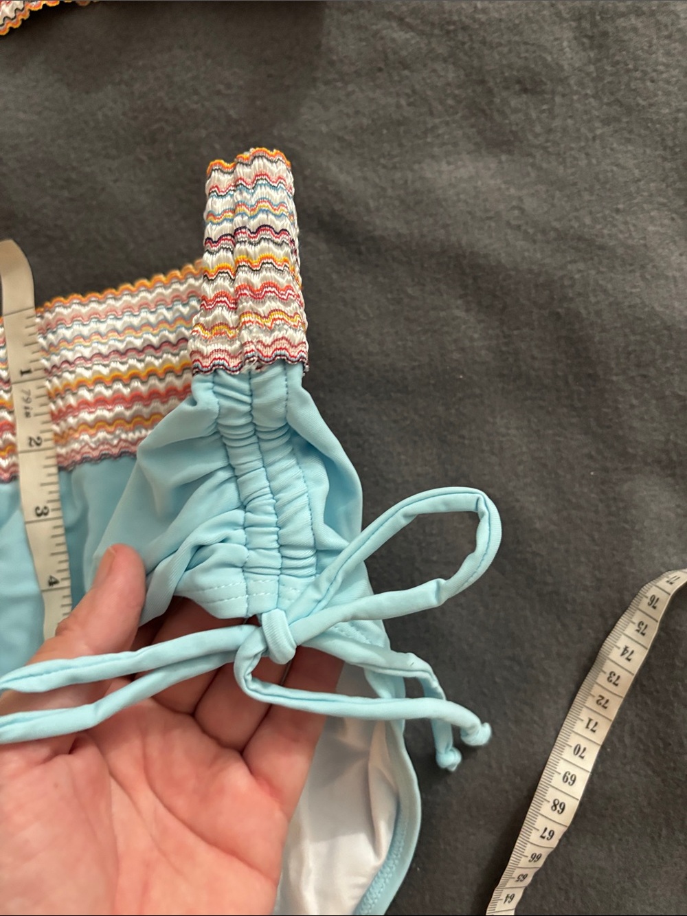 Blue Smocked High Waist Bikini Set Small Adjustable - Picture 5 of 9